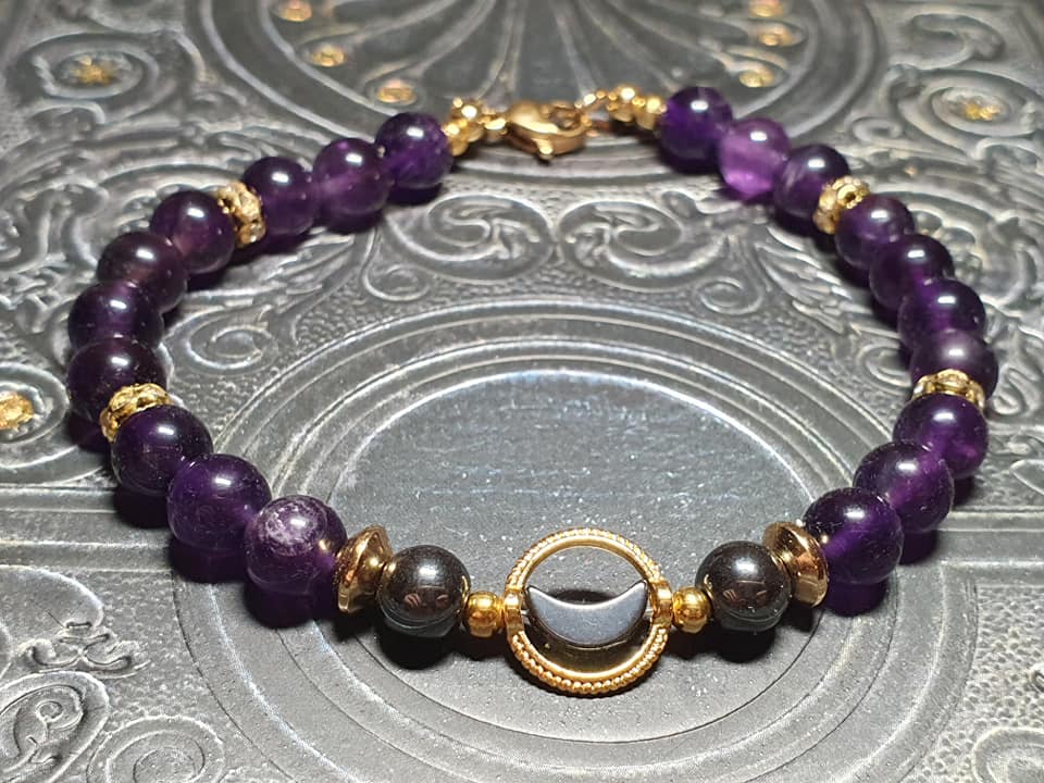 Bracelet Lune hématite et Améthyste