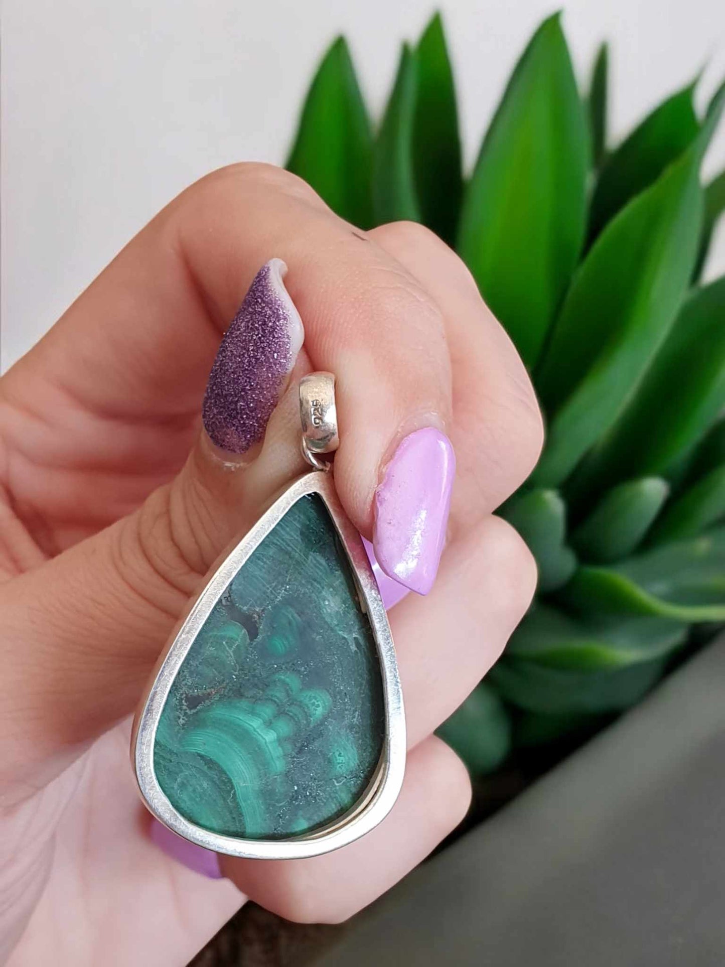 Pendentif en argent 925- Malachite forme de goutte