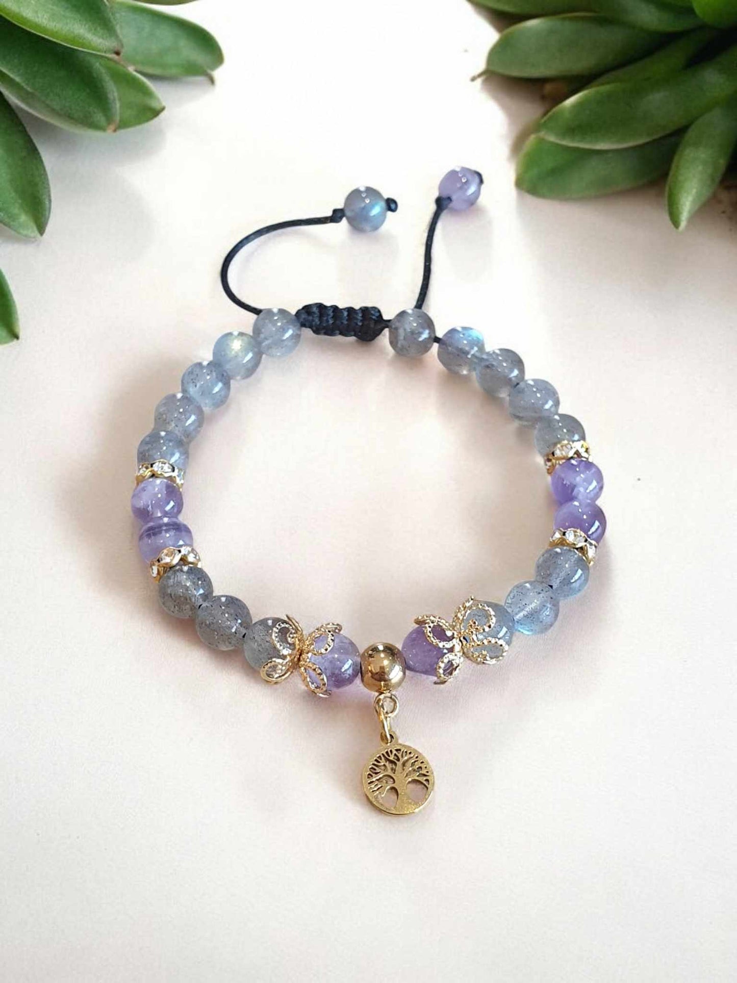 Bracelet en Labradorite AAA et Améthyste Chevron qualitée Supérieure