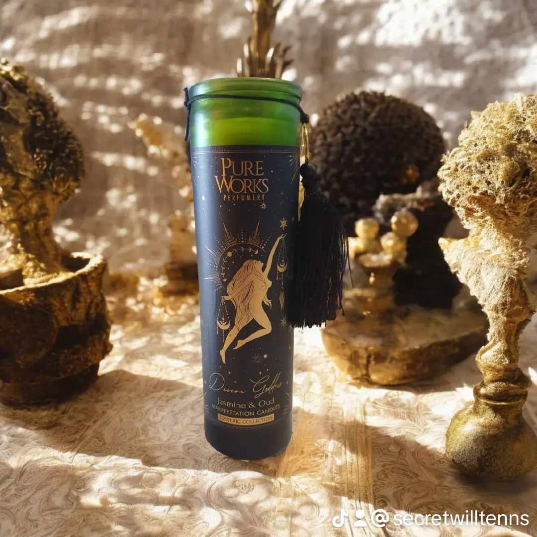 Bougie d'intention Divine Goddess en verre avec pompon