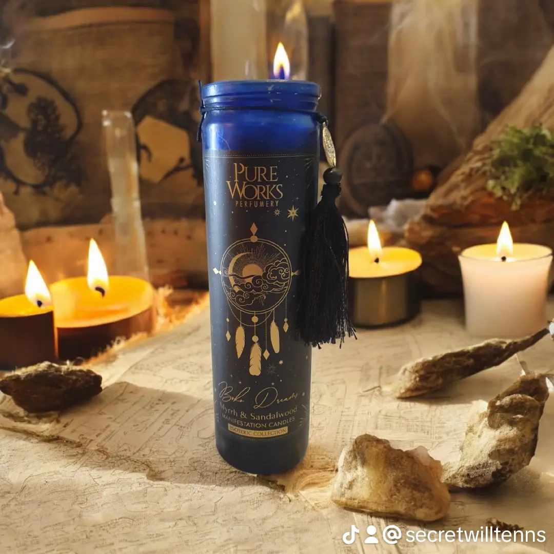 Bougie d'intention Boho Dreams en verre avec pompon
