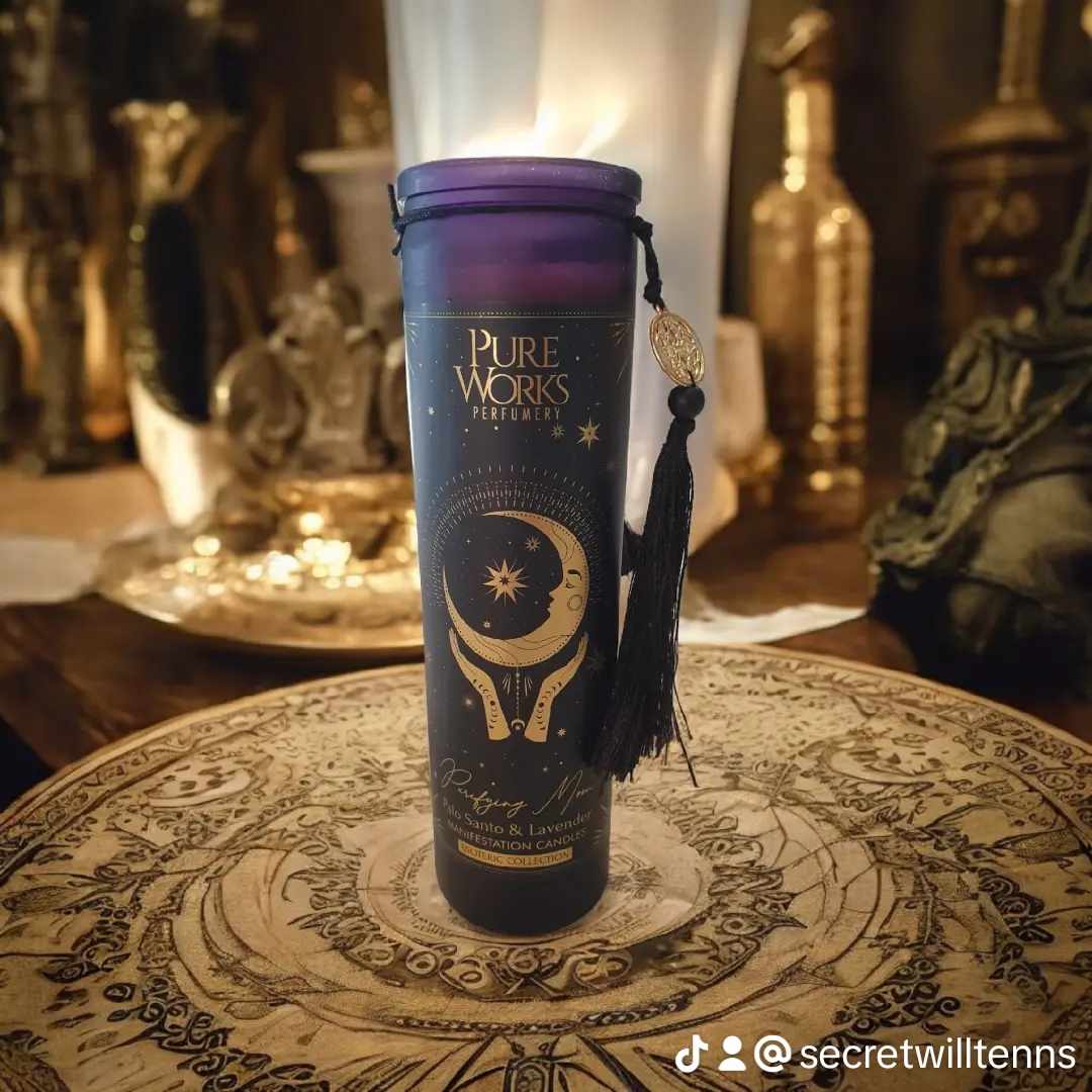 Bougie d'intention Purifying Moon en verre avec pompon