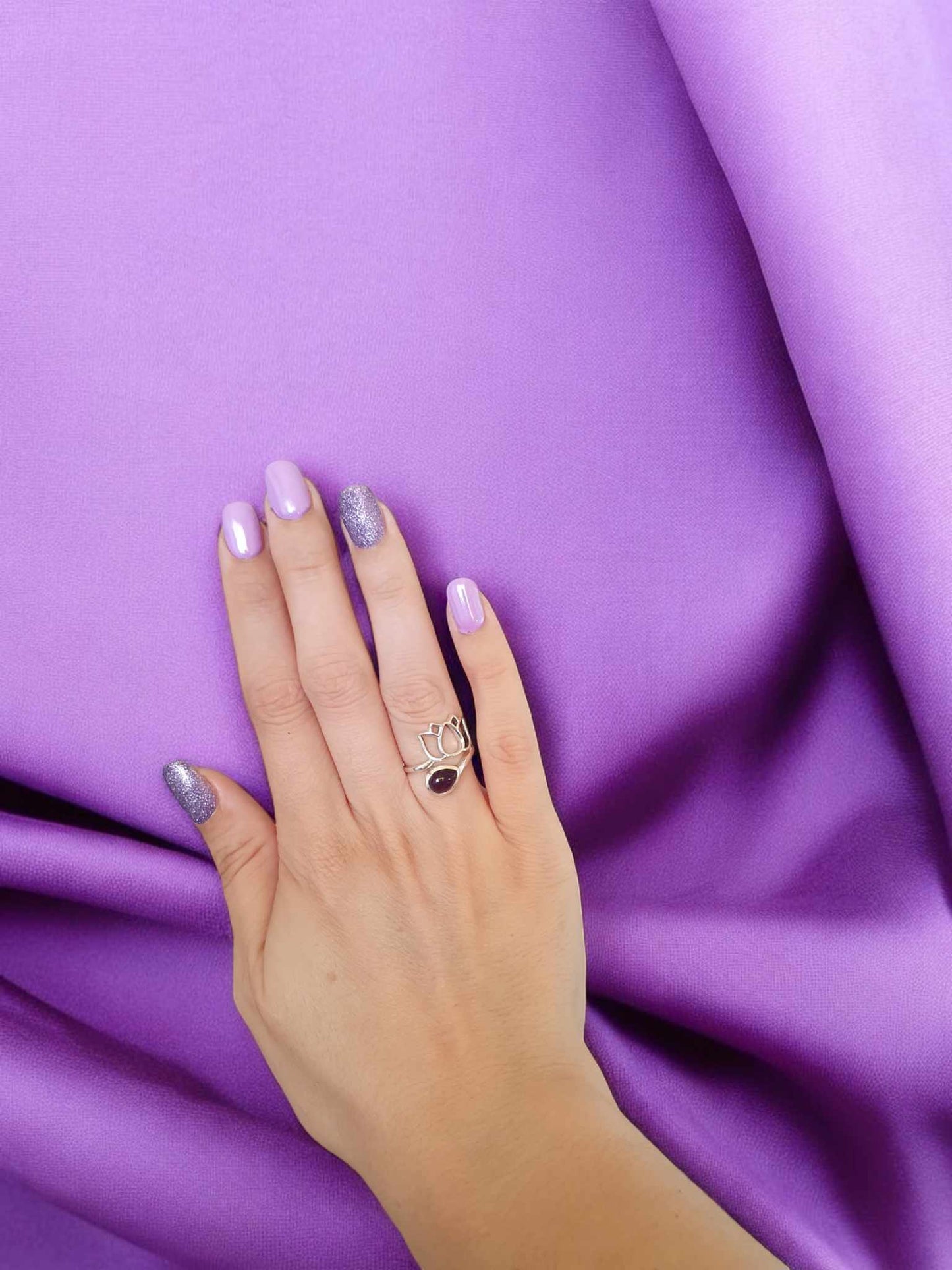 Bague en Argent 925 en Forme de Fleur de Lotus avec Améthyste