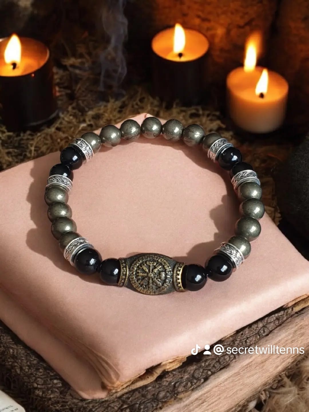 Bracelet Vegvisir- Pyrite er obsidienne noire