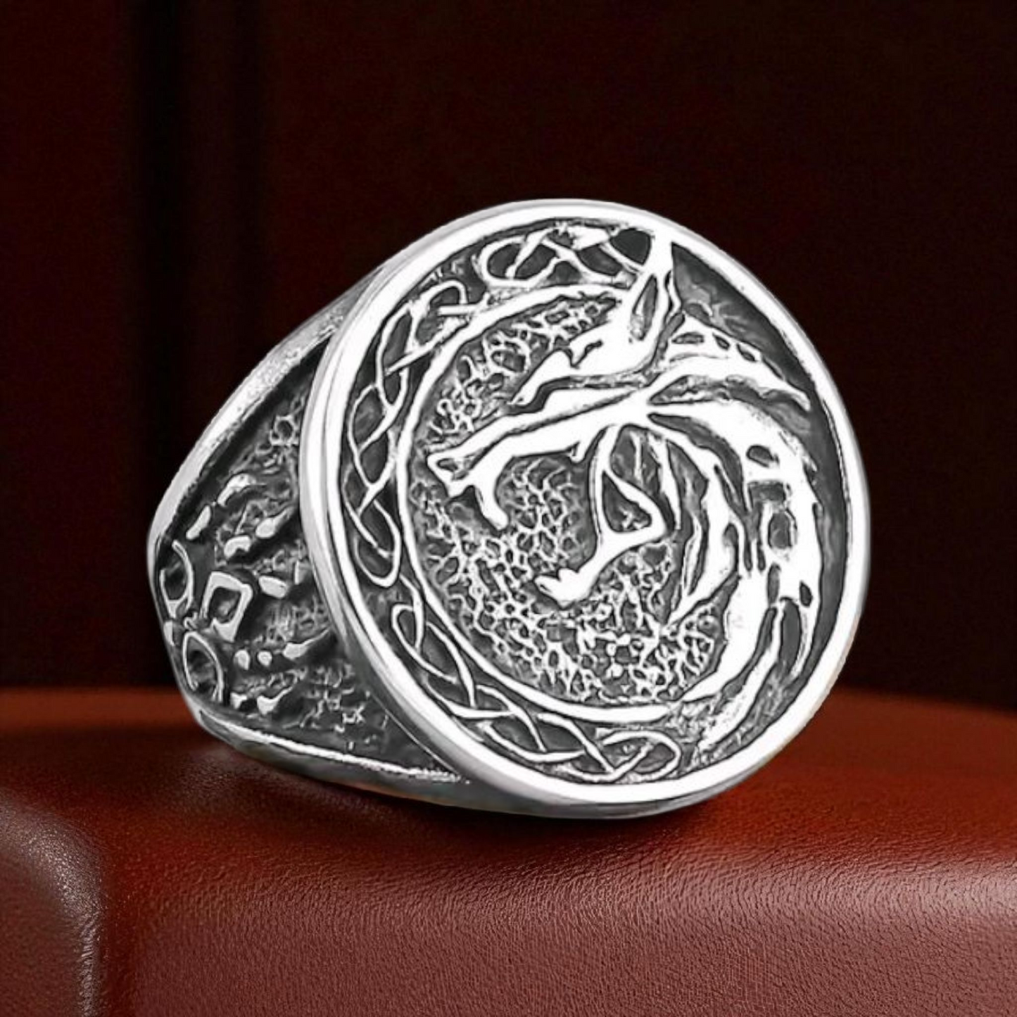 Bague Viking Loup en Acier Inoxydable – Symbole Valknut