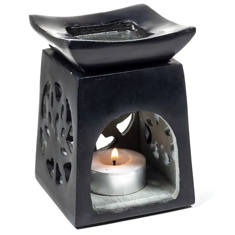 Brûle-parfum Lotus en pierre à savon noire