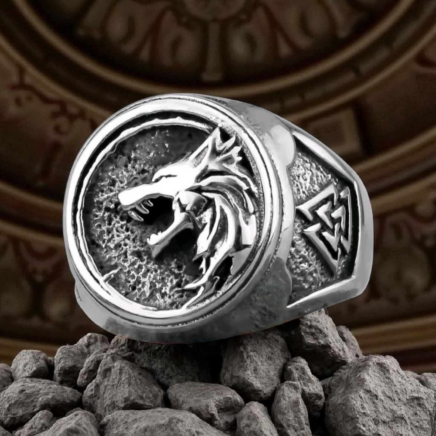 Bague Viking Loup en Acier Inoxydable – Symbole Valknut