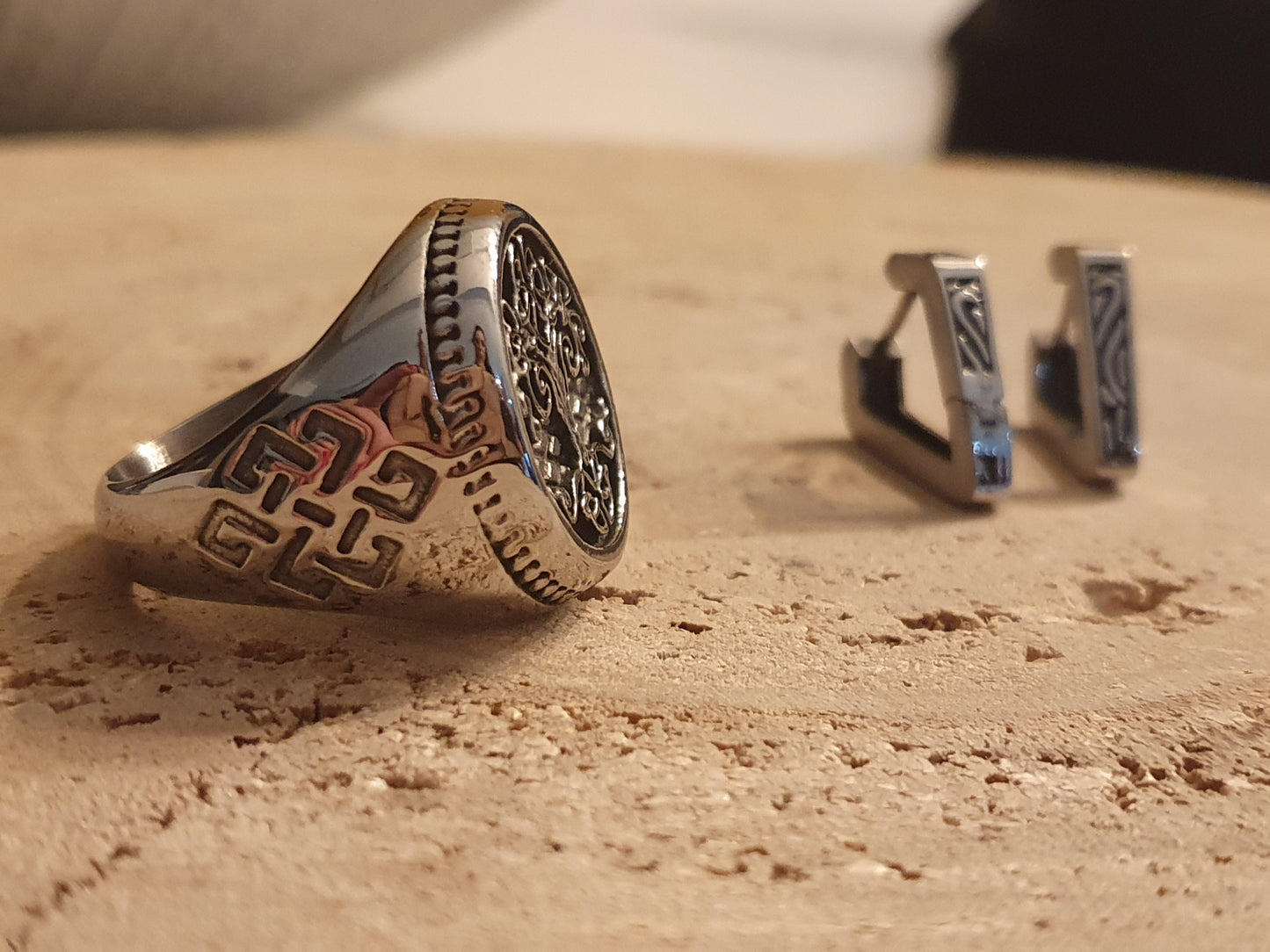 Bague en Acier Inoxydable Pleine - Nordique Viking avec Arbre de Vie