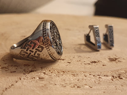 Bague en Acier Inoxydable Pleine - Nordique Viking avec Arbre de Vie