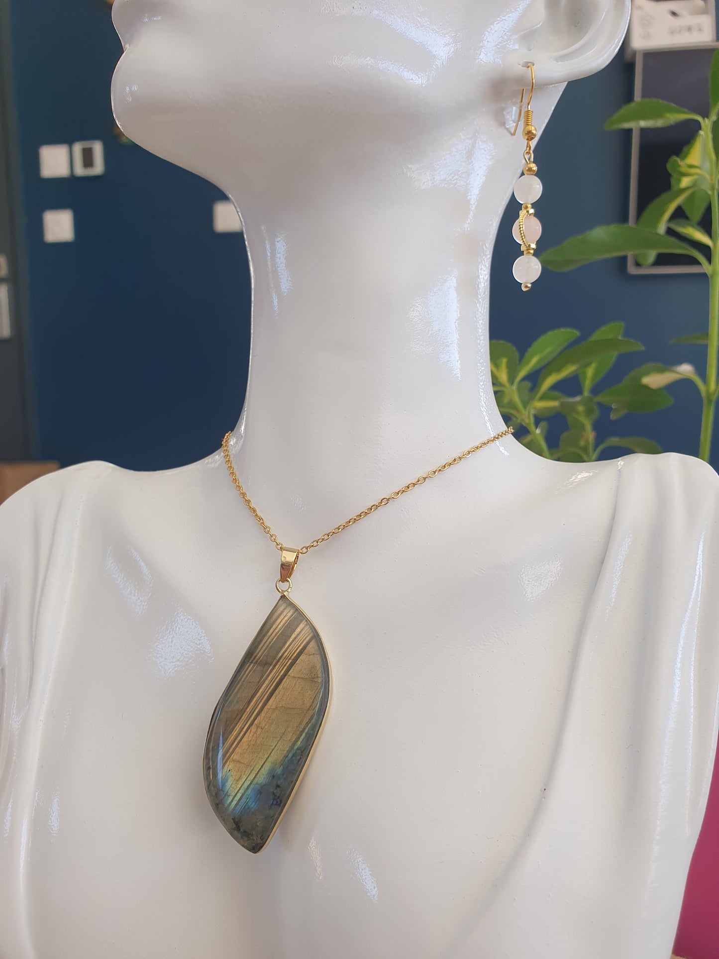 labradorite cerclage couleur or en acier inoxydable