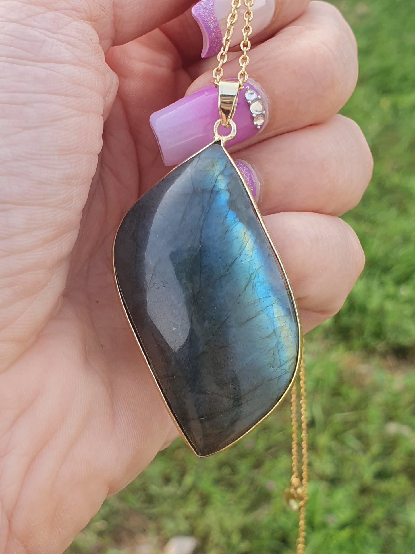 labradorite cerclage en acié inoxydable couleur or