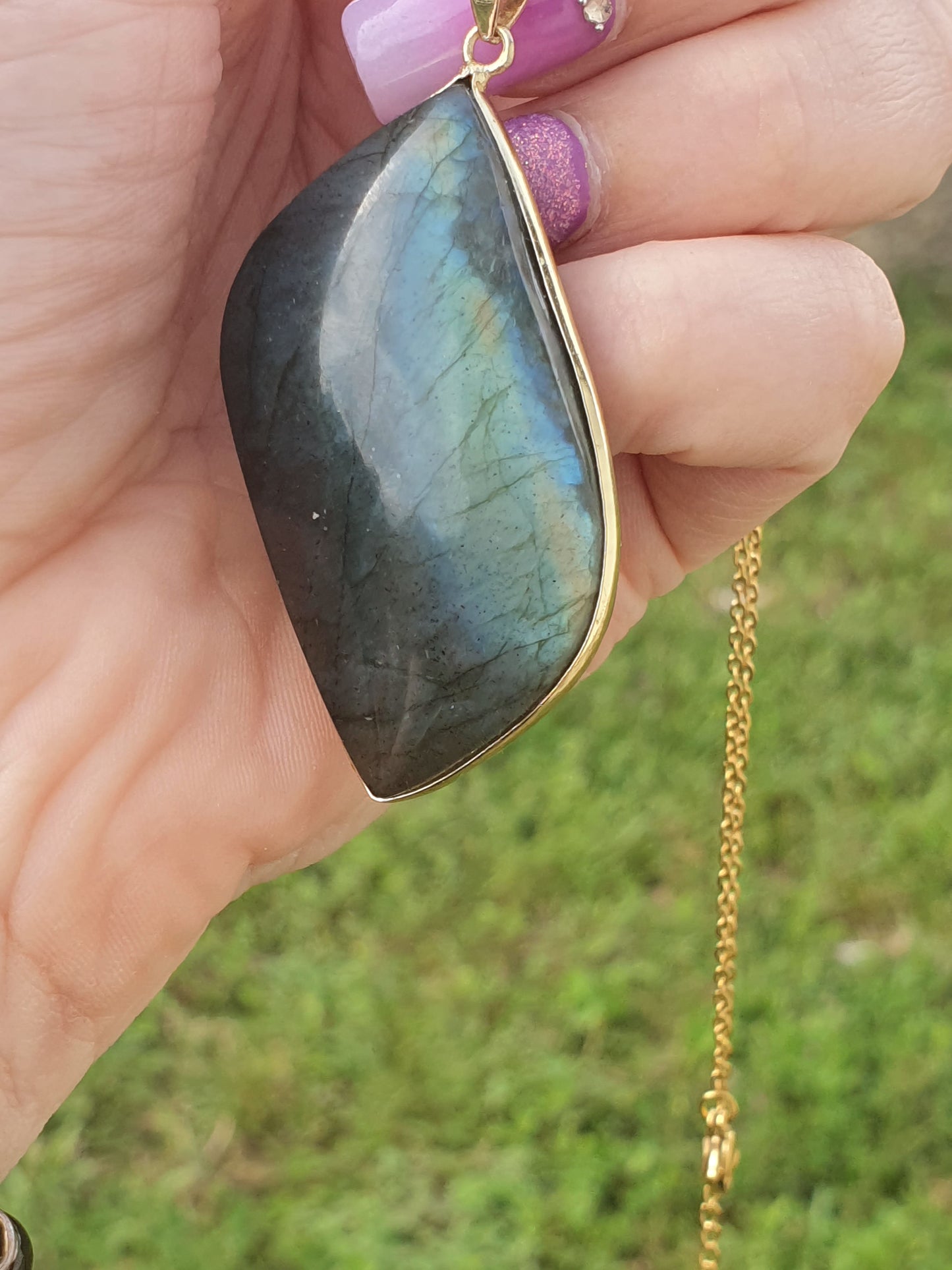 labradorite cerclage en acié inoxydable couleur or