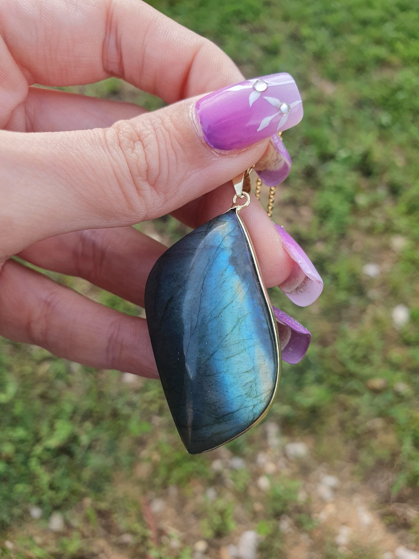 labradorite cerclage en acié inoxydable couleur or