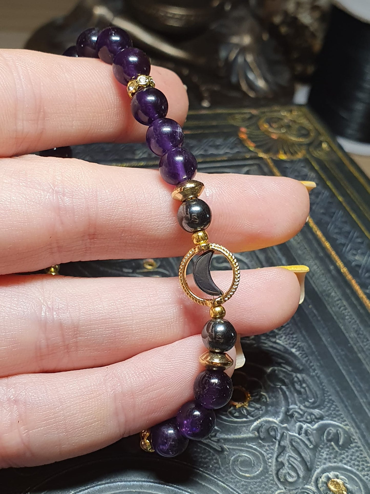 Bracelet Lune hématite et Améthyste