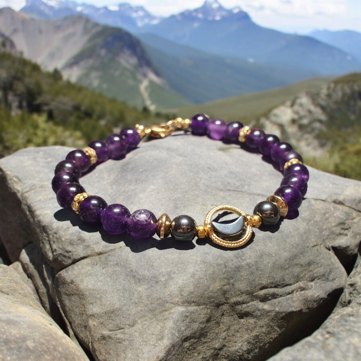 Bracelet Lune hématite et Améthyste