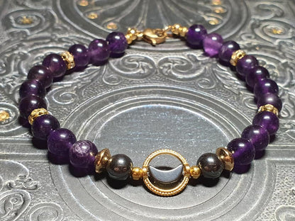 Bracelet Lune hématite et Améthyste
