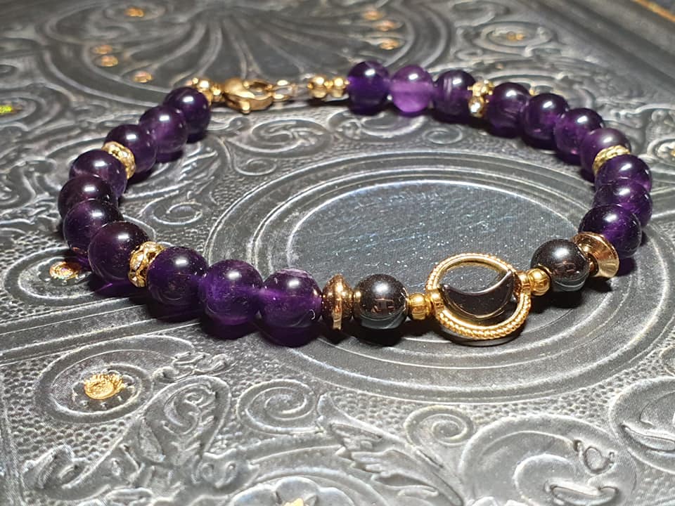 Bracelet Lune hématite et Améthyste