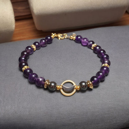 Bracelet Lune hématite et Améthyste