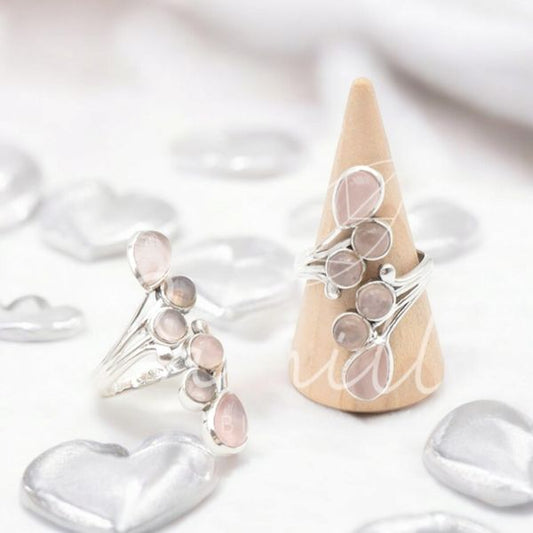 Bague en argent 925 Réglable- Quartz rose - Modèle 1