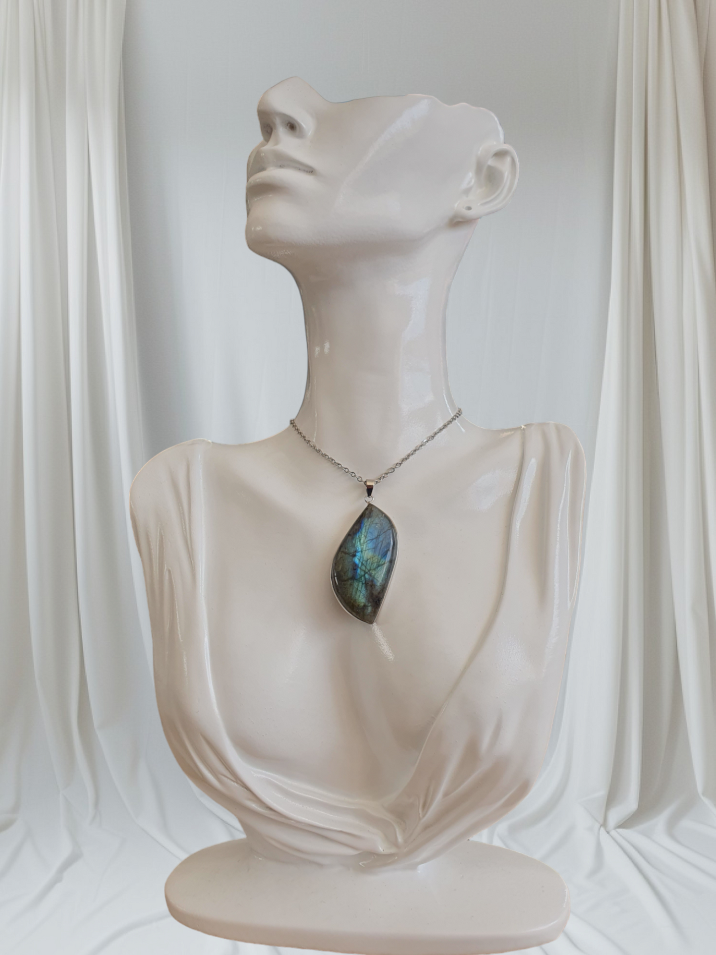 Labradorite cerclage couleur argent en acier inoxydable