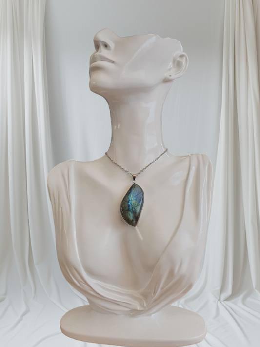 Labradorite cerclage couleur argent en acier inoxydable