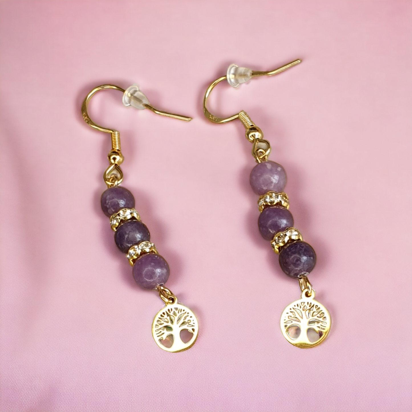 Boucle d'oreille arbre de vie Lépidolite