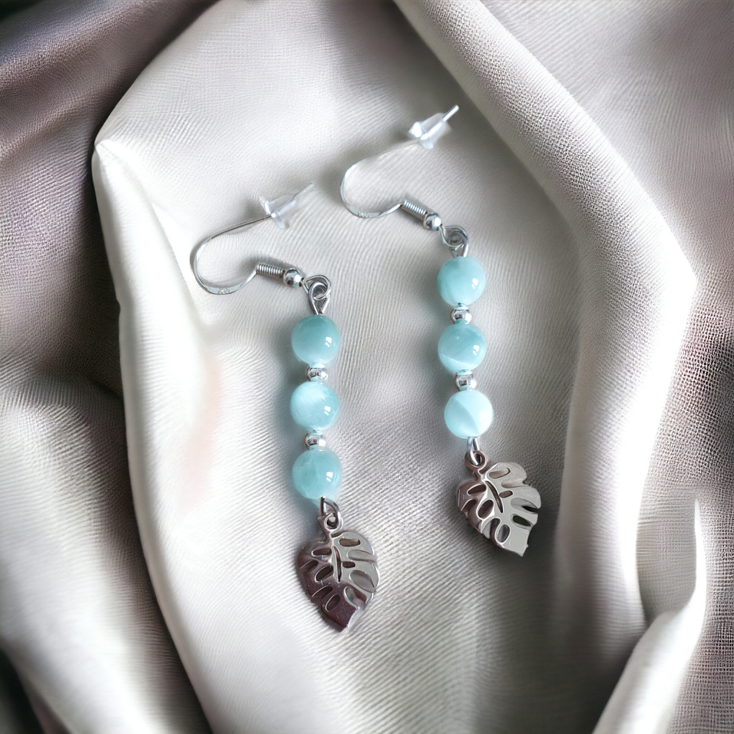 Boucles d'oreilles feuille Tropicale en LARIMAR