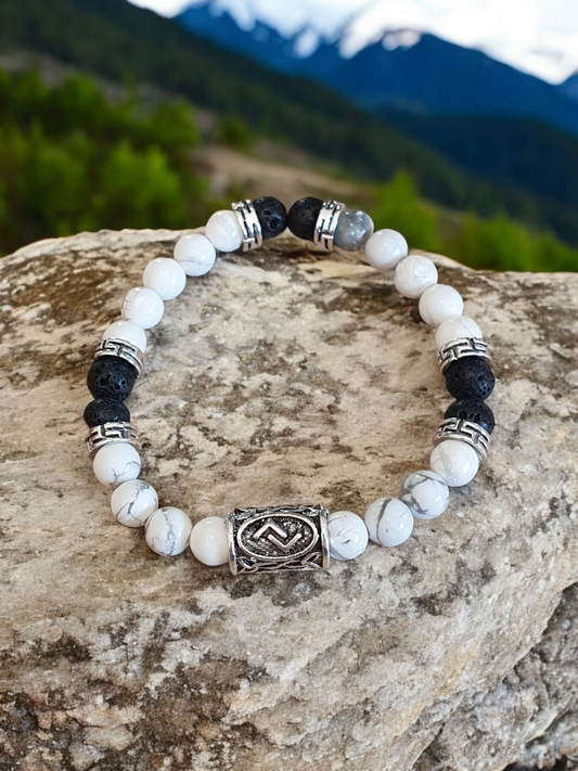 Bracelet Howlite et pierre de lave