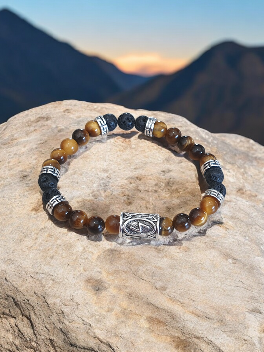 Bracelet oeil du tigre et pierre de lave