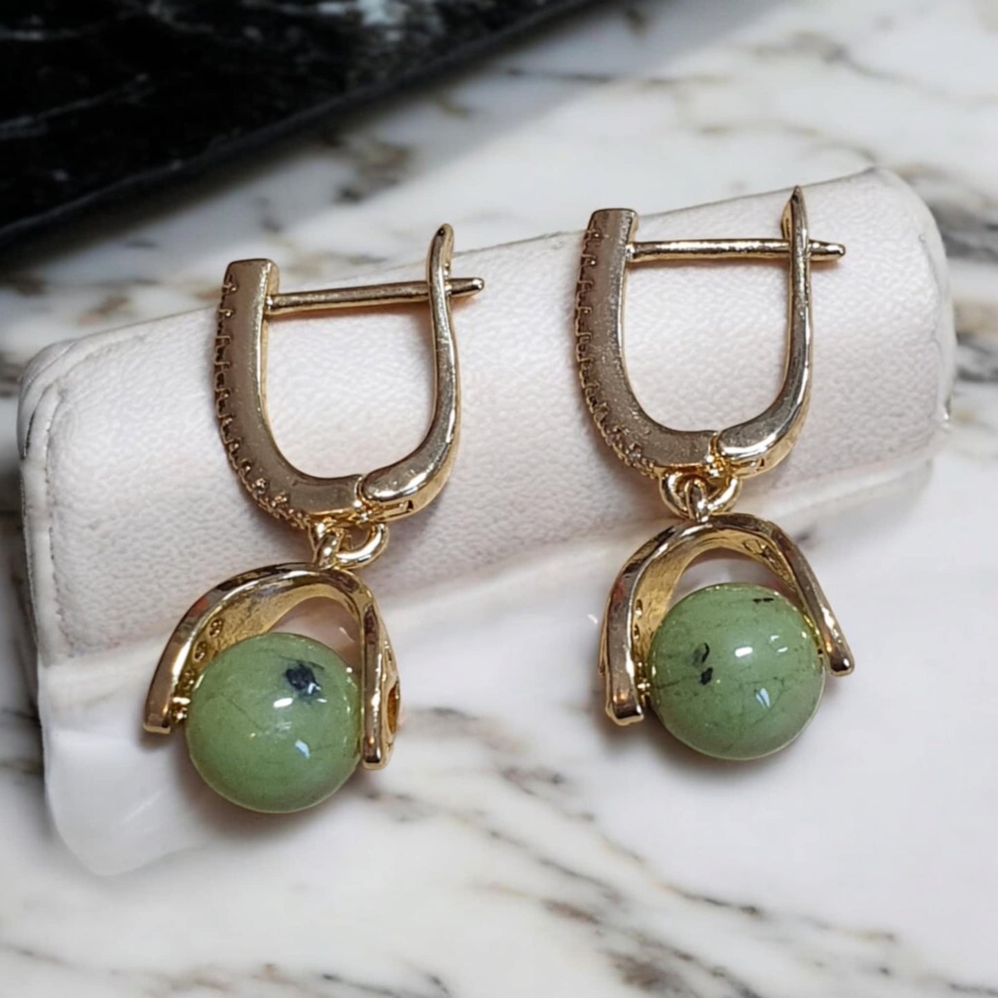 Boucles d'oreilles Pierre de Jade Nephrite Olive 8mm
