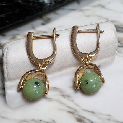 Boucles d'oreilles Pierre de Jade Nephrite Olive 8mm