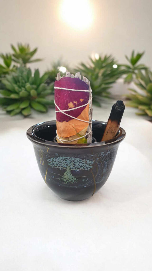 Bol de Fumigation en Céramique Arbre de Vie Noir – 9 cm ou 13 cm