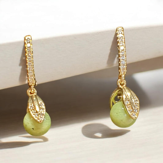 Boucles d'oreilles Pierre de Jade Nephrite Olive 8mm