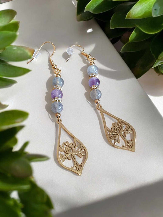 Boucles d'Oreilles en Labradorite AAA et Améthyste Chevron Supérieure - Maison SECRET WILLTENNS