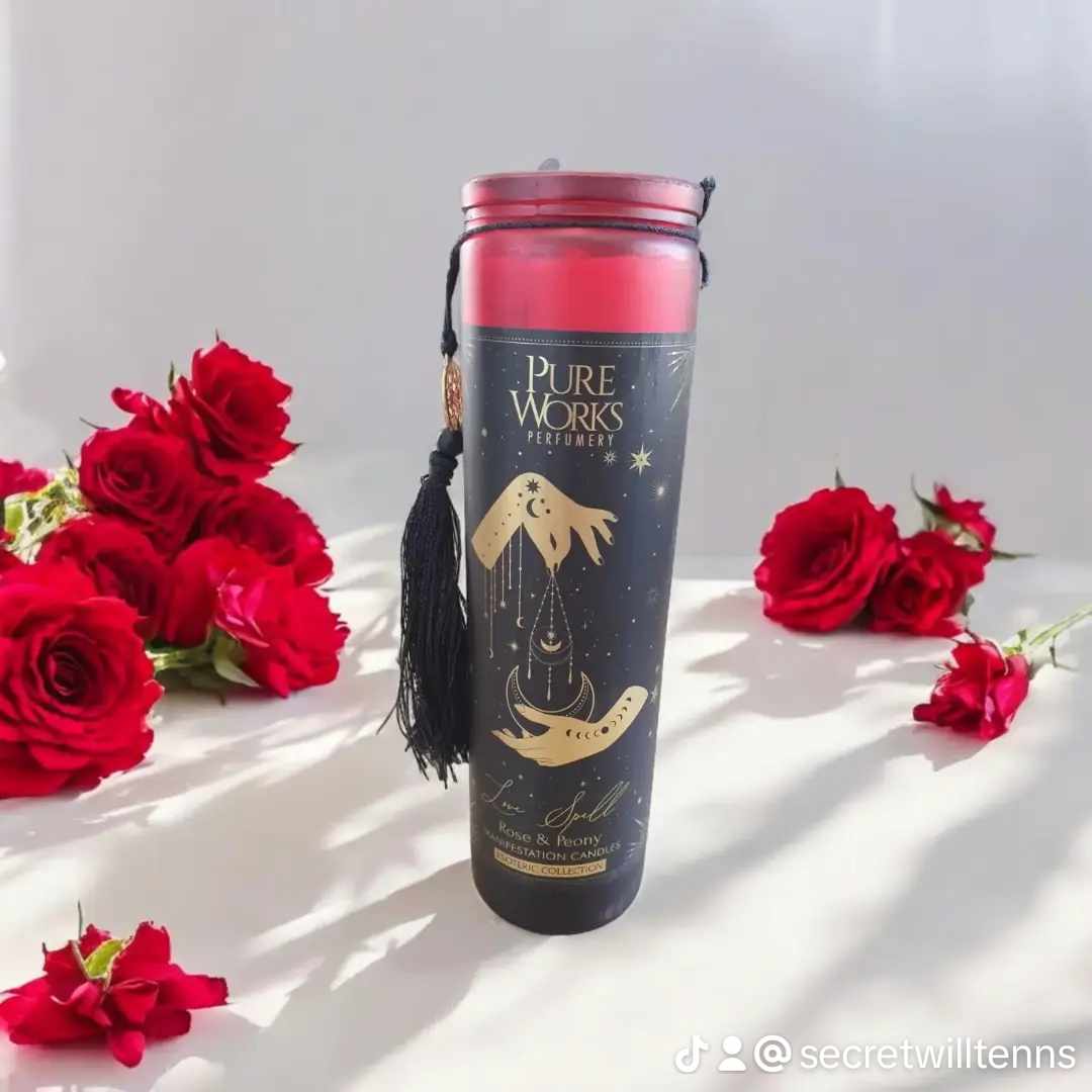 Bougie d'intention Love Spell en verre avec pompon