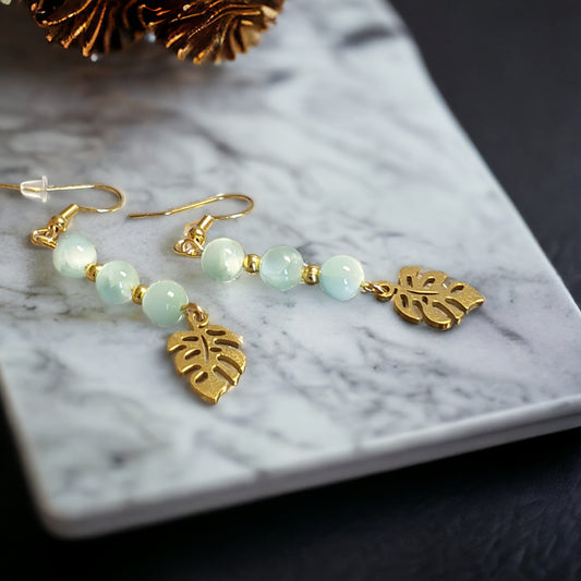 Boucles d'oreilles feuille Tropicale en LARIMAR