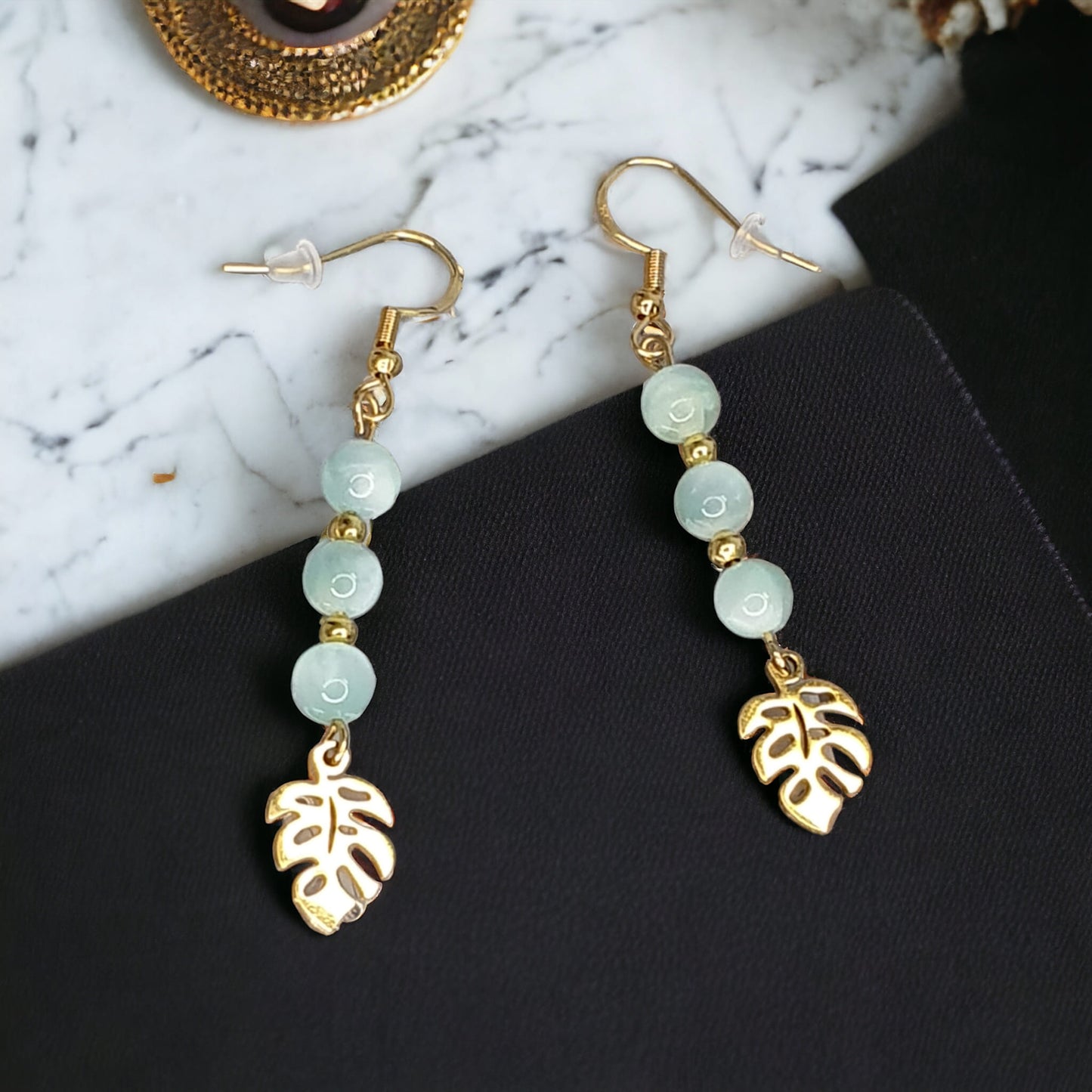 Boucles d'oreilles feuille Tropicale en LARIMAR
