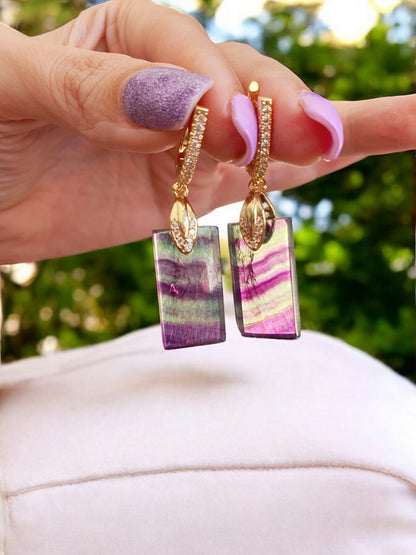Boucles d'Oreilles en Fluorite : Élégance Géométrique et Énergie Spirituelle