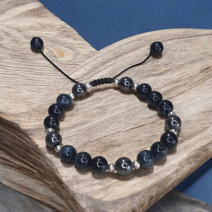 Bracelet réglable pour homme en hématite et œil de faucon 8mm