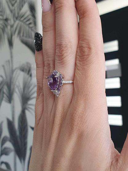 Bague Ajustable en Argent 925 et Améthyste : Éclat et Protection