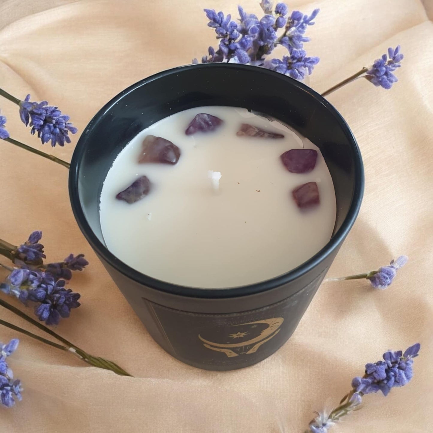 Bougie d'intention Puryfing Moon en verre -palo santo et de lavande