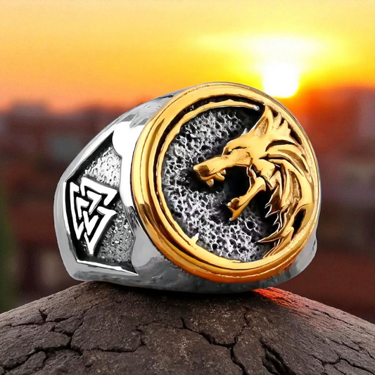 Bague Viking Loup en Acier Inoxydable – Symbole Valknut