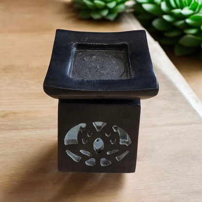 Brûle-parfum Lotus en pierre à savon noire