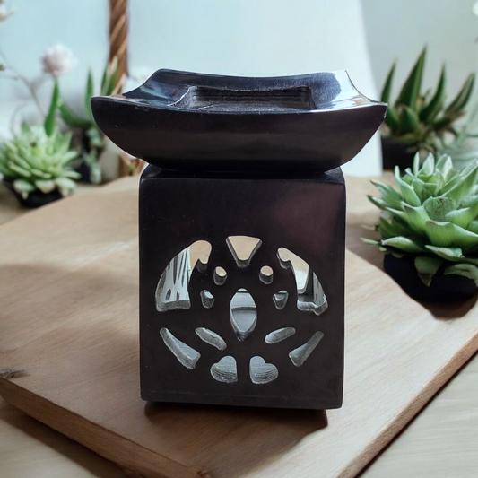 Brûle-parfum Lotus en pierre à savon noire