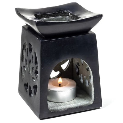 Brûle-parfum Lotus en pierre à savon noire