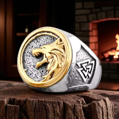 Bague Viking Loup en Acier Inoxydable – Symbole Valknut