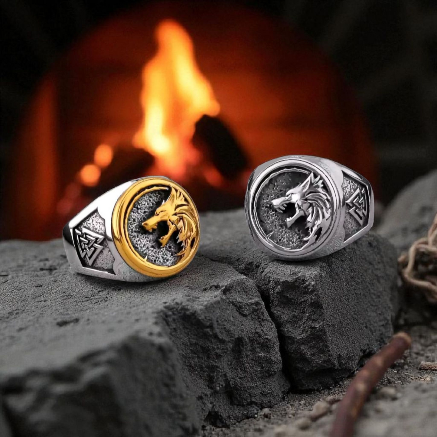 Bague Viking Loup en Acier Inoxydable – Symbole Valknut