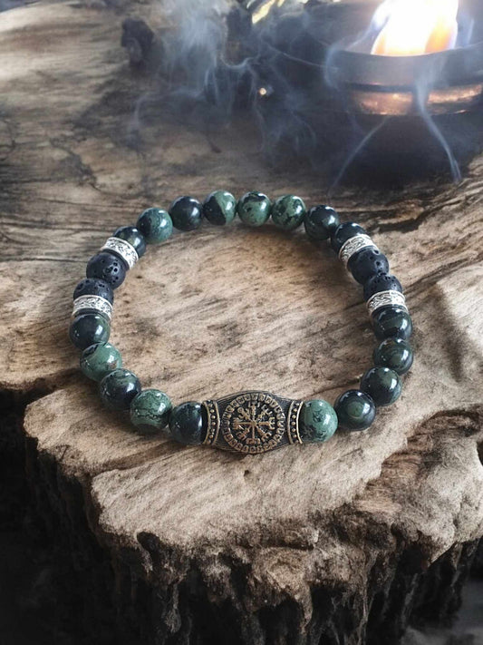 Bracelet Vegvisir en Jaspe de Cambaba et Pierre de Lave