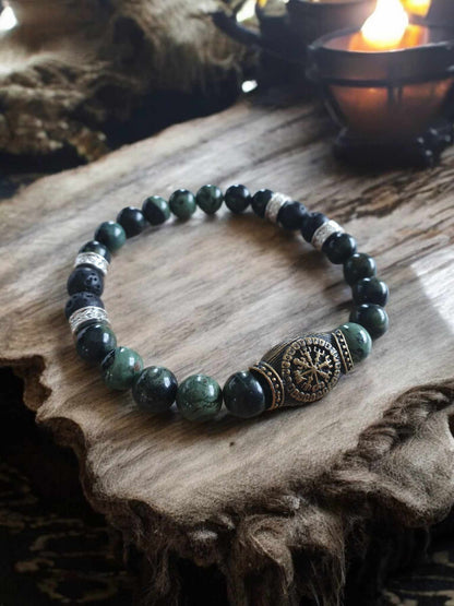 Bracelet Vegvisir en Jaspe de Cambaba et Pierre de Lave