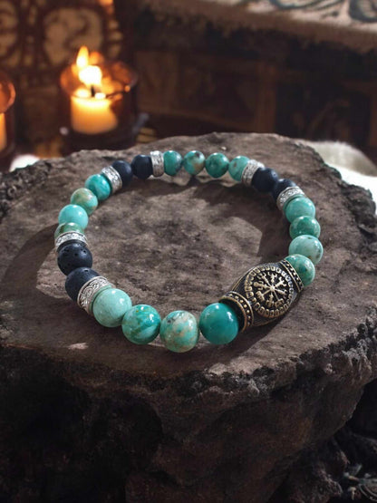 Bracelet Vegvisir en Turquoise Africaine et Pierre de Lave